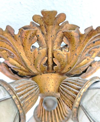 Vintage Gilded Iron Floral Ceiling Lamp by Banci Firenze, 1960s