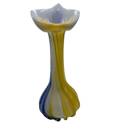 Yellow and Blue Murano Glass Flower Vase, Italy, 1960s for sale at