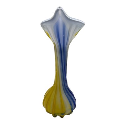 Yellow and Blue Murano Glass Flower Vase, Italy, 1960s for sale at