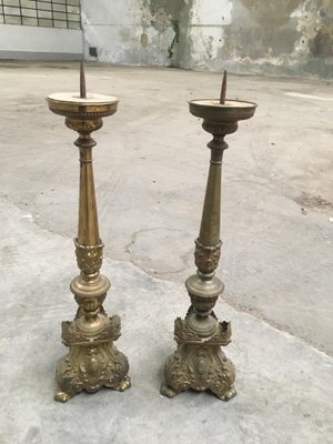 Vintage Couple Italian Brass Candlestick Holder Italian Candelabro Candles Brass decorated 50s Religious Candlestick Very old Made in Italy