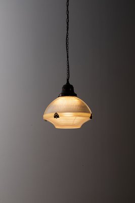 Holophane USA Reflector-Refractor Glass Pendant Light, 1920s for