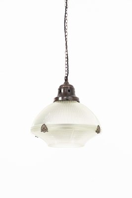 Holophane USA Reflector-Refractor Glass Pendant Light, 1920s for
