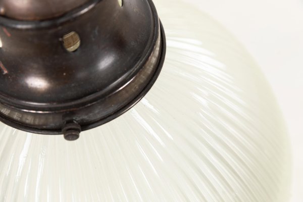 Holophane USA Reflector-Refractor Glass Pendant Light, 1920s for