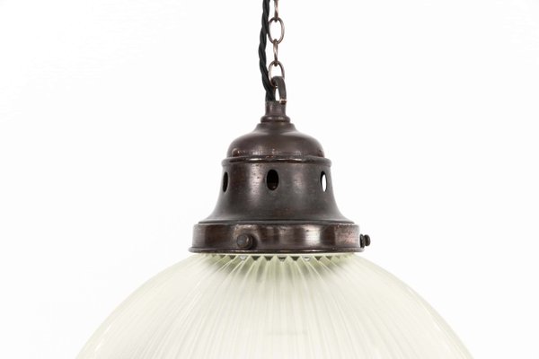Holophane USA Reflector-Refractor Glass Pendant Light, 1920s for