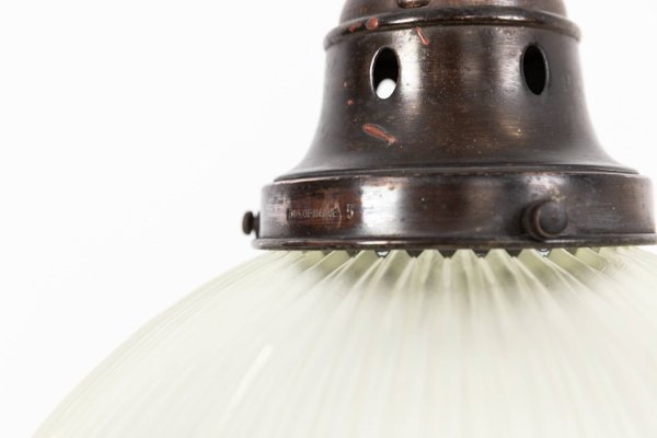 Holophane USA Reflector-Refractor Glass Pendant Light, 1920s for