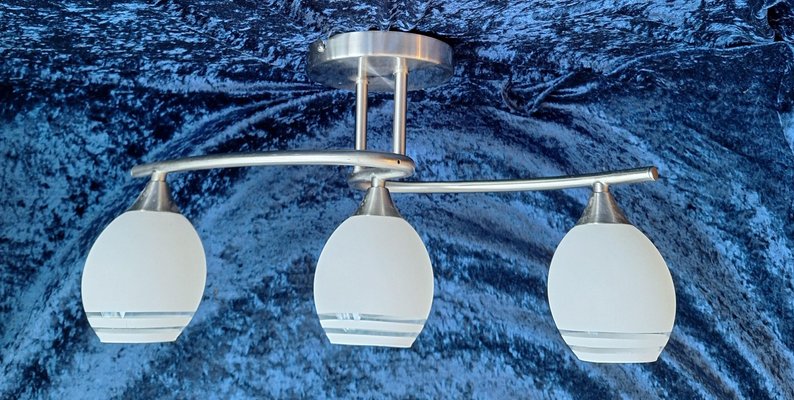 Vintage Ceiling Lamp with Silver-Colored Metal Frame and 3 White Glass Shades from Trio-Leuchten, 2000s for sale at Pamono