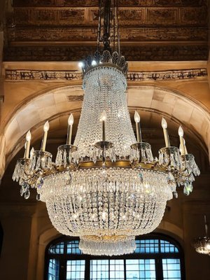 Lustre vintage en fer forgé style empire cristal