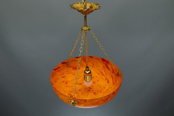 Lampadario A Sospensione Vintage In Vetro Arancione – Stile Mid-century, Paralume A Tamburo, Attacco E27/E27, Per Cucina, Camera E Caffetteria
