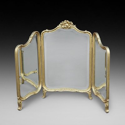 Antique Gilt Folding Triple Dressing Table Mirror, 1890s Antique Gilt Folding Triple Dressing Table Mirror, 1890s