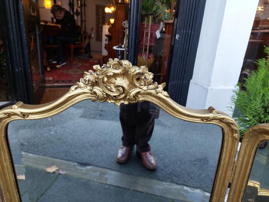 Antique Gilt Folding Triple Dressing Table Mirror, 1890s Antique Gilt Folding Triple Dressing Table Mirror, 1890s