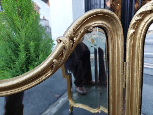 Antique Gilt Folding Triple Dressing Table Mirror, 1890s Antique Gilt Folding Triple Dressing Table Mirror, 1890s