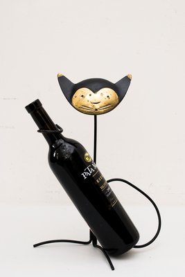 Groer Mid-Century Katzen Flaschenhalter aus Messing von Walter Bosse fr  Hertha Baller