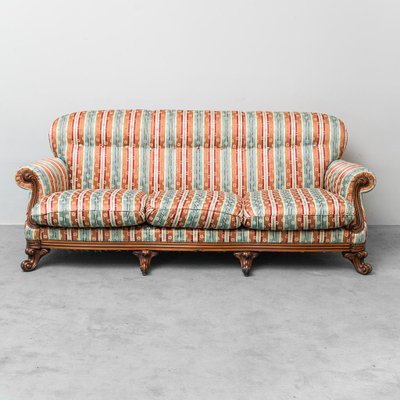 Vintage Three-Seater Sofa in Multi-Colored Striped Fabric, 1950s