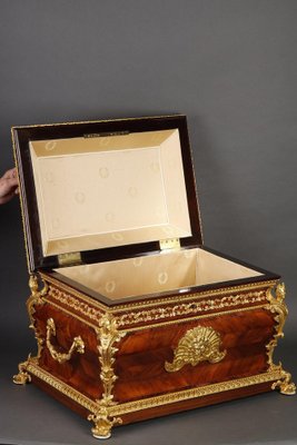Large Louis XV Style Casket in Rosewood, Gilt Bronze and Porcelain