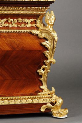 Large Louis XV Style Casket in Rosewood, Gilt Bronze and Porcelain