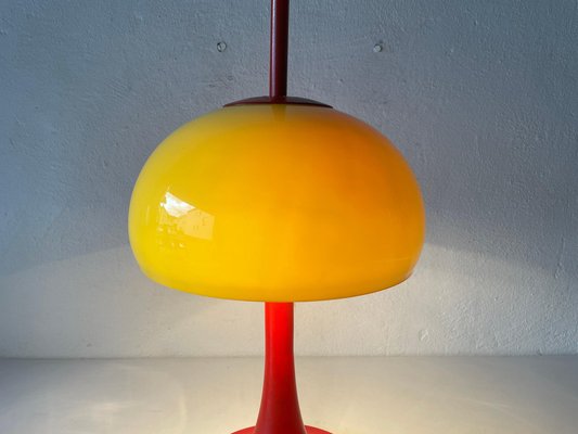 Pop Art Yellow Glass and Red Metal Table Lamp, Italy, 1970s for