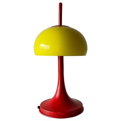 Pop Art Yellow Glass and Red Metal Table Lamp, Italy, 1970s for