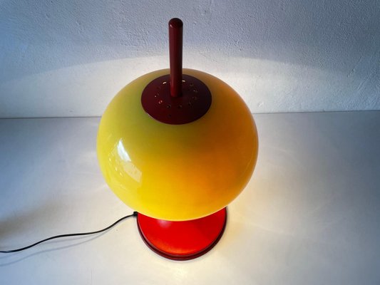 Pop Art Yellow Glass and Red Metal Table Lamp, Italy, 1970s for