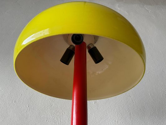 Pop Art Yellow Glass and Red Metal Table Lamp, Italy, 1970s for