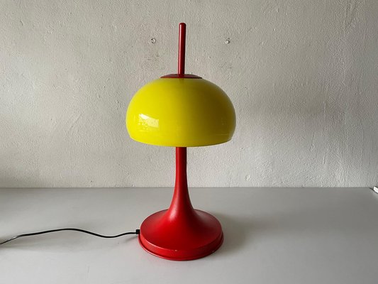 Pop Art Yellow Glass and Red Metal Table Lamp, Italy, 1970s for