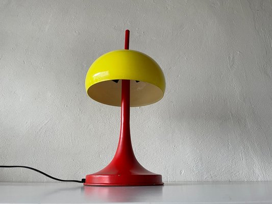 Pop Art Yellow Glass and Red Metal Table Lamp, Italy, 1970s for