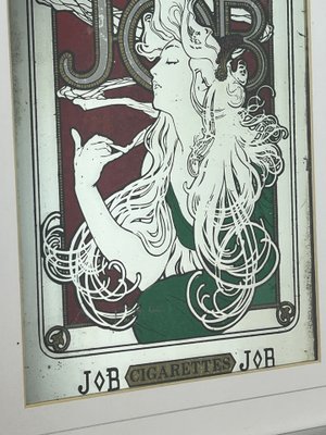 alphonse mucha job cigarettes Vintage Art Nouveau Mirror with Job Cigarettes Advertising by Alphonse Mucha,  1970s for sale at Pamono