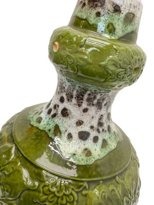 West German Green Fat Lava Ceramic Table Lamp, 1960s for sale at