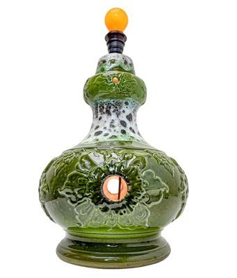 West German Green Fat Lava Ceramic Table Lamp, 1960s for sale at