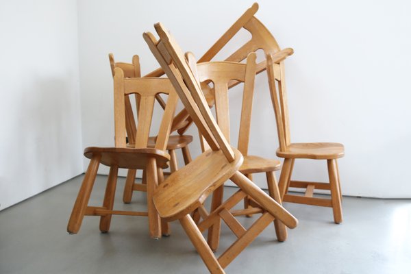Vintage Brutalist Oak Chairs by De Puydt, 1960s, Set of 6 for sale