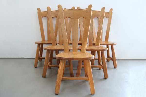 Vintage Brutalist Oak Chairs by De Puydt, 1960s, Set of 6 for sale