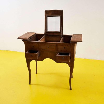 vintage dressing table design 46 Vintage Makeup Vanity with Curved Flower Frame Mirror, Elegant Dressing  Table with 5 Drawers and Leather Stool
