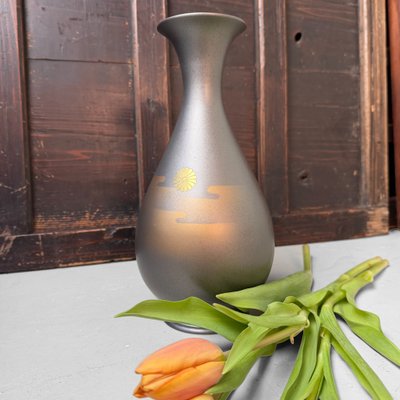 Japanese Metal Vase with Chrysanthemum Motif from Takaoka, 1970s