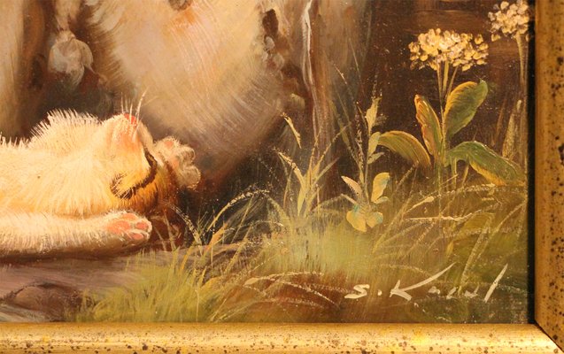 Samuel Koch, Playful Kittens, 20th Century, Oil on Wood, Framed