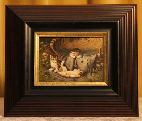 Samuel Koch, Playful Kittens, 20th Century, Oil on Wood, Framed
