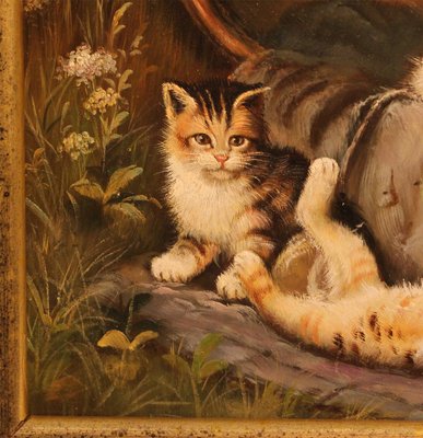 Samuel Koch, Playful Kittens, 20th Century, Oil on Wood, Framed