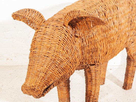 Large Wicker Pig Sculpture by M.Lopez Torres, 1974 for sale at Pamono