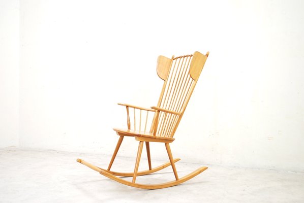Mid Century Wingback Rocking Chair by Albert Haberer for Hermann Fleiner