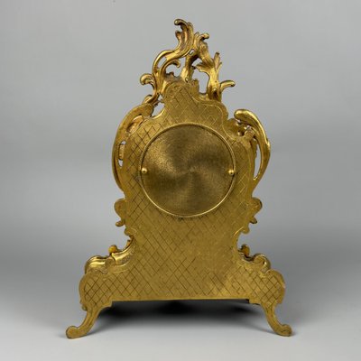 Antique Louis XV Rococo Quartz Gilded Brass Mantel Clock, 1900s