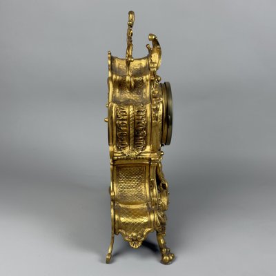 Antique Louis XV Rococo Quartz Gilded Brass Mantel Clock, 1900s