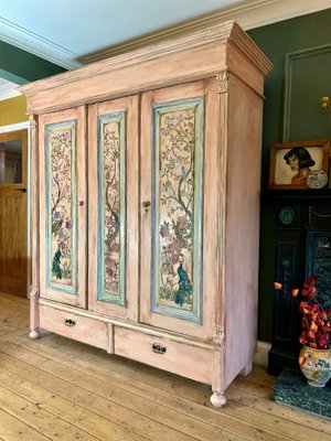 Armoire Shabby Chic Avec Roses Pour Linge De Lit - Pin Bleu 192cm