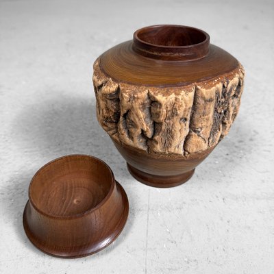 Japanese Wooden Chazutsu Tea Caddy with Natural Bark, 1960s for