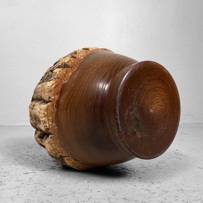 Japanese Wooden Chazutsu Tea Caddy with Natural Bark, 1960s for