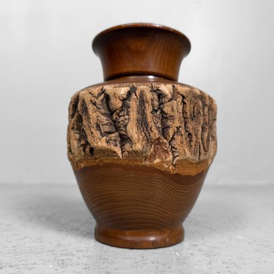 Japanese Wooden Chazutsu Tea Caddy with Natural Bark, 1960s for