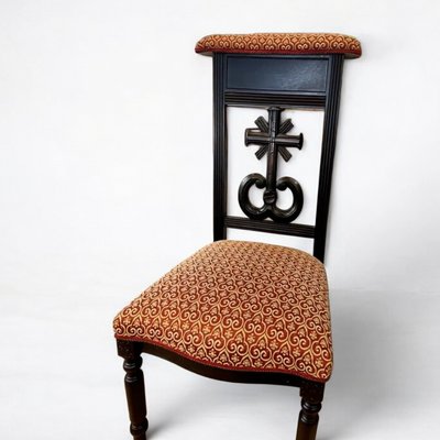 Antique French Prie-Dieu Prayer Chair with Carved Cross, 1890s for