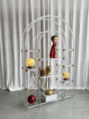 Hollywood Regency Acrylic Glass and Brass Shelf by Charles Hollis