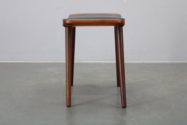 Mid-Century Danish Teak and Leatherette Stool by Hans J. Wegner