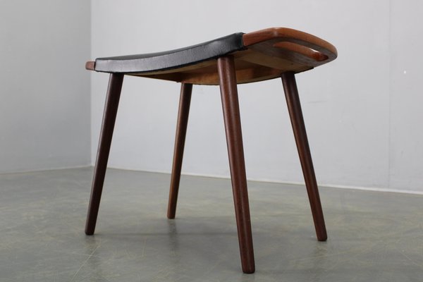 Mid-Century Danish Teak and Leatherette Stool by Hans J. Wegner