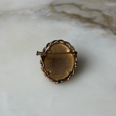 Superbe Broche Pendentif Camée Ancienne - Vierge à L'enfant - Métal Doré - Made In France