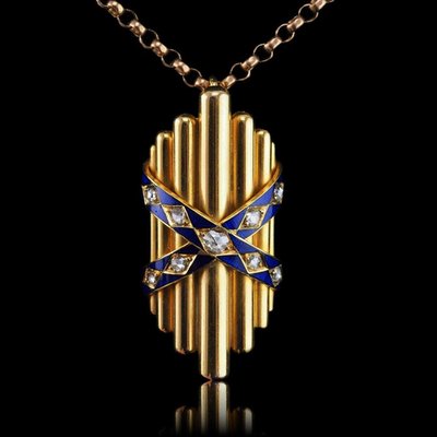 Pendentif Victorien En Or 18k Avec Miniature émaillée Et Diamant - Taille Rose - Circa 1880