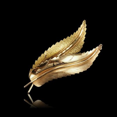 Broche Vintage Feuille Texturée Métal Doré - Alliage - Occasion